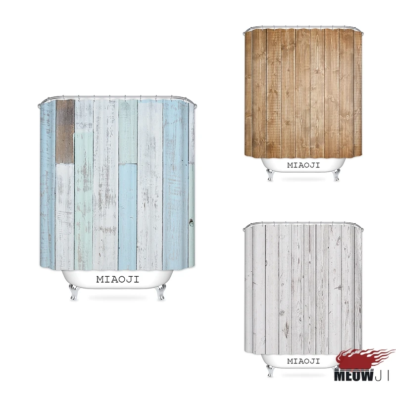 

[MIAOJI] Faux Wood Grain Polyester Fabric Print Shower Curtain Waterproof Multi Sizes Bathroom Curtain Decor Free Shipping
