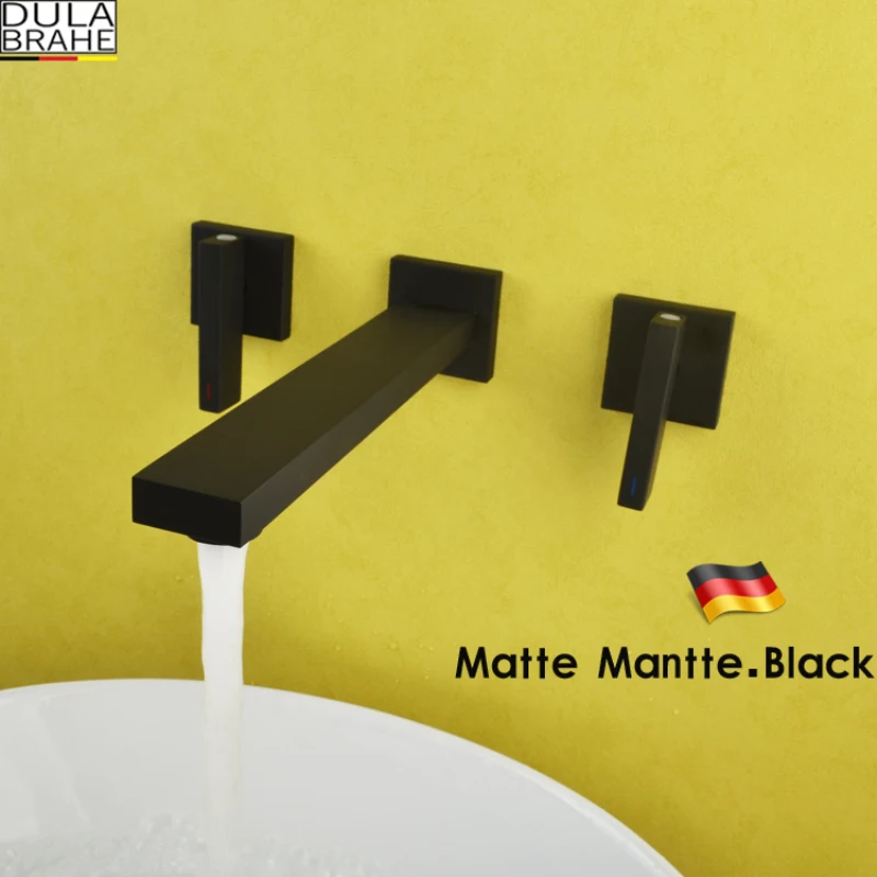 DULABRAHE Matte Black Chrome Mixer Tap Brass Double Handle Wall Mounted Bathroom Sink Faucet Hot & Cold Basin Faucet DULABRAHE Matte Black Chrome Mixer Tap Brass Double Handle Wall Mounted Bathroom Sink Faucet Hot & Cold Basin Faucet