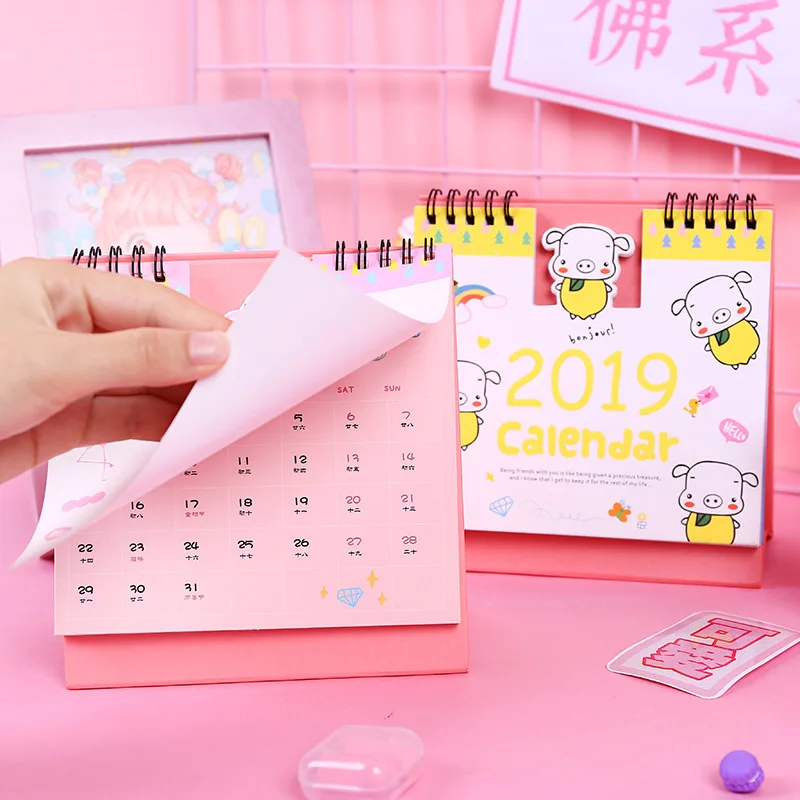 Рука рисунок 2019 свежий мультфильм Фламинго мини Desktop Бумага календарь двойной
