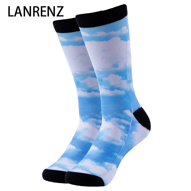 2020 blue sky white clouds prints Men and women fashion Funny socks 3d
