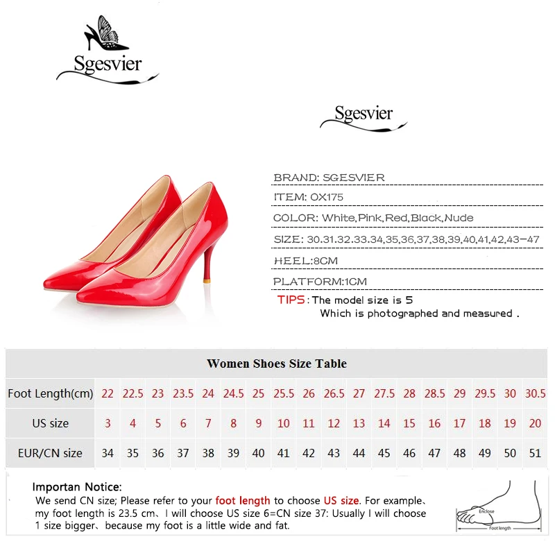 SGESVIER/Новинка года; модные женские туфли-лодочки на высоком каблуке; классические пикантные свадебные туфли на тонком каблуке; цвет белый, красный, бежевый; большие размеры 30-47; OX175