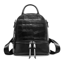 Women's new crocodile leather zipper backpack The first layer of leather fashion students vertical shoulder bag ms new wave korean version of the joker laptop shoulder bag the first layer ms leather messenger bag zipper leather handbag