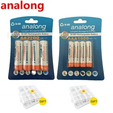 Original 4Pcs 1 2V High Capacity AA 2200mAh Batteries 4Pcs AAA 1000mAh Batteries aa aaa 3A