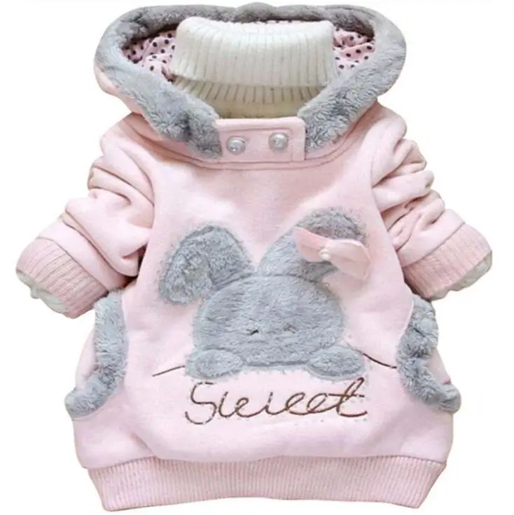DFXD/одежда для малышей; Новинка; сезон осень-зима; свитер с капюшоном и рисунком кролика для маленьких девочек; детские толстовки из плотного бархата; пуловер для малышей; топы