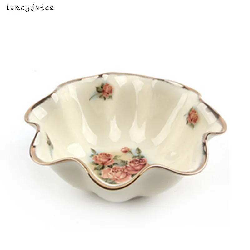 

Porcelain Rose Salad Plate Decorative Ceramics Round Plate Private Home Kitchen Plate