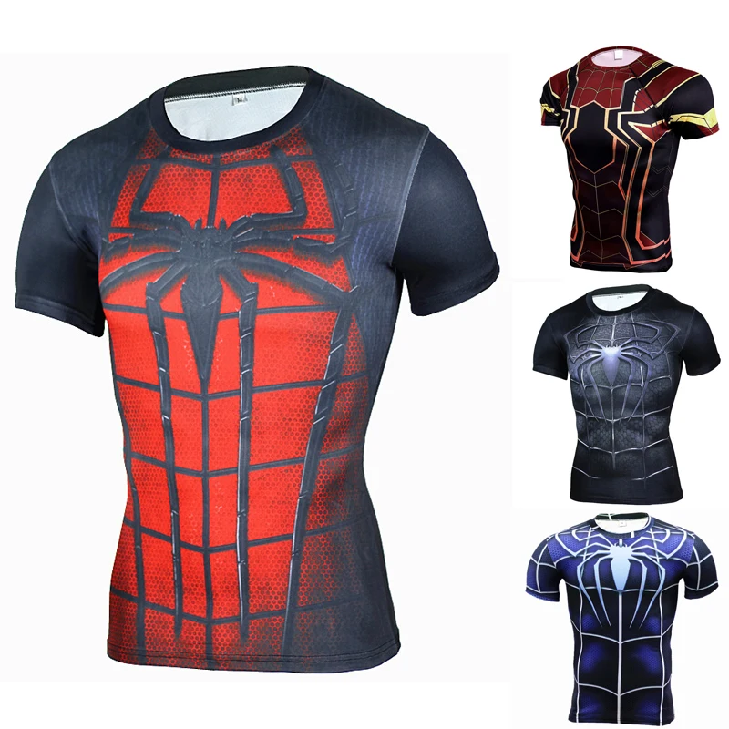 

Printed Spiderman 3d T shirt Marvel Super Heroes Compression Shirts Gym Crossfit Tee Tops Run Rashguard Male Summer Clothes 2019