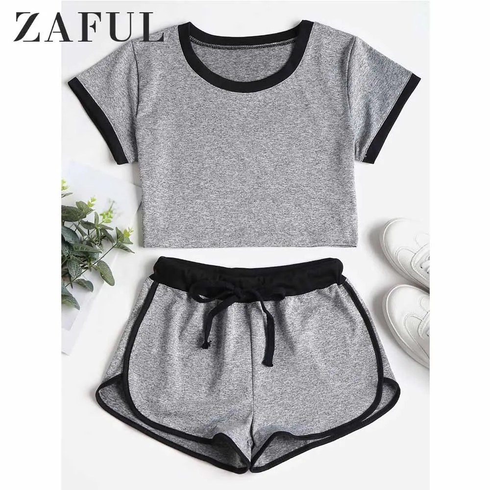 ZAFUL Контрастные Обязательные шорты Спортивный костюм Женский комплект Summer Skinny