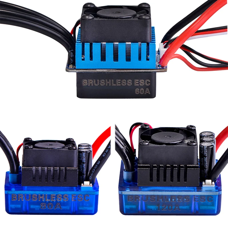 Водонепроницаемый бесщеточный контроллер скорости 25A 35A 45A 60A 80A 120A ESC для 1/8 1/10 1/12