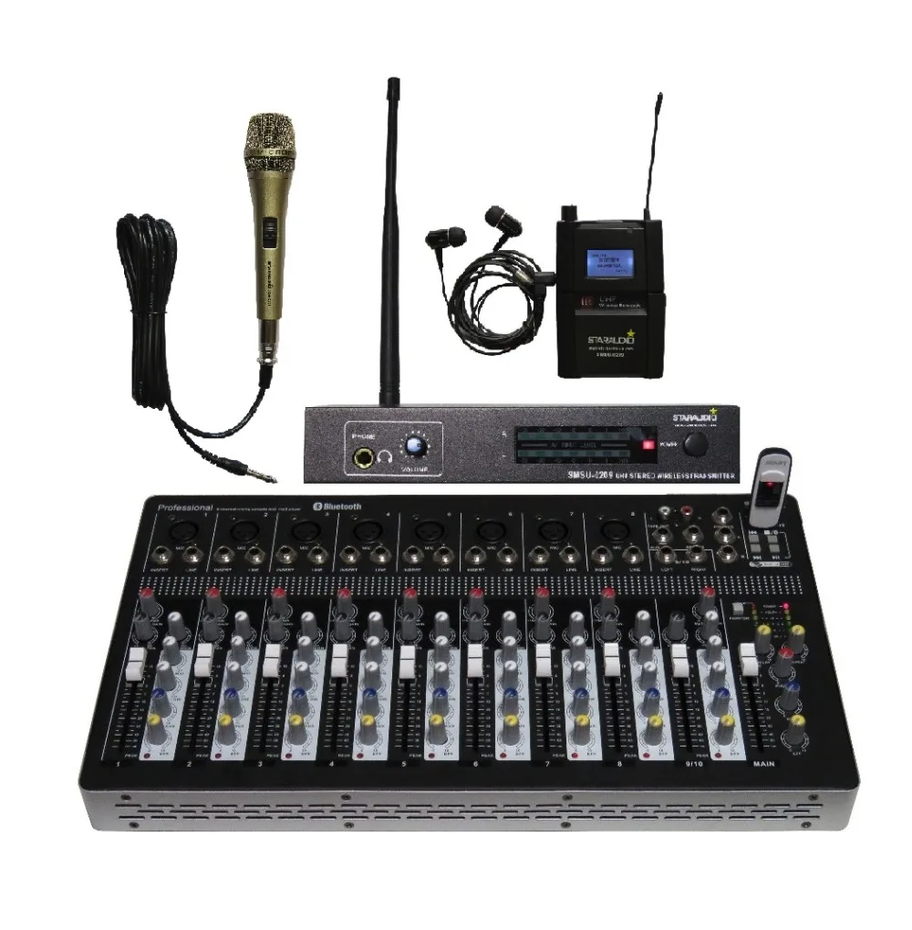 

STARAUDIO Pro PA DJ Stage KTV 10CH USB Bluetooth Mp3 Mixer with Monitor Stereo Mic System 1 Wired Microphone
