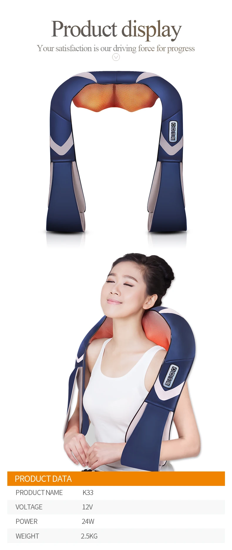 JinKaiRui Rechargeable Cordless Shoulder Body Massager Shiatsu Kneading Massage Hammer Heating Car Home Travel Dual Use15