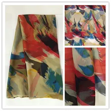 140 см с принтом натуральный шелк шифон ткань для ремесел материал Вышивание женское платье шарф Одежда Textile100% шелк 6 момме DSF17