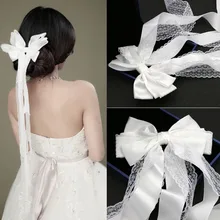 Alexzendra свадебные волосы белый бант кружевная лента клипл головные уборы для женщин Головные уборы Аксессуары для невесты головные уборы