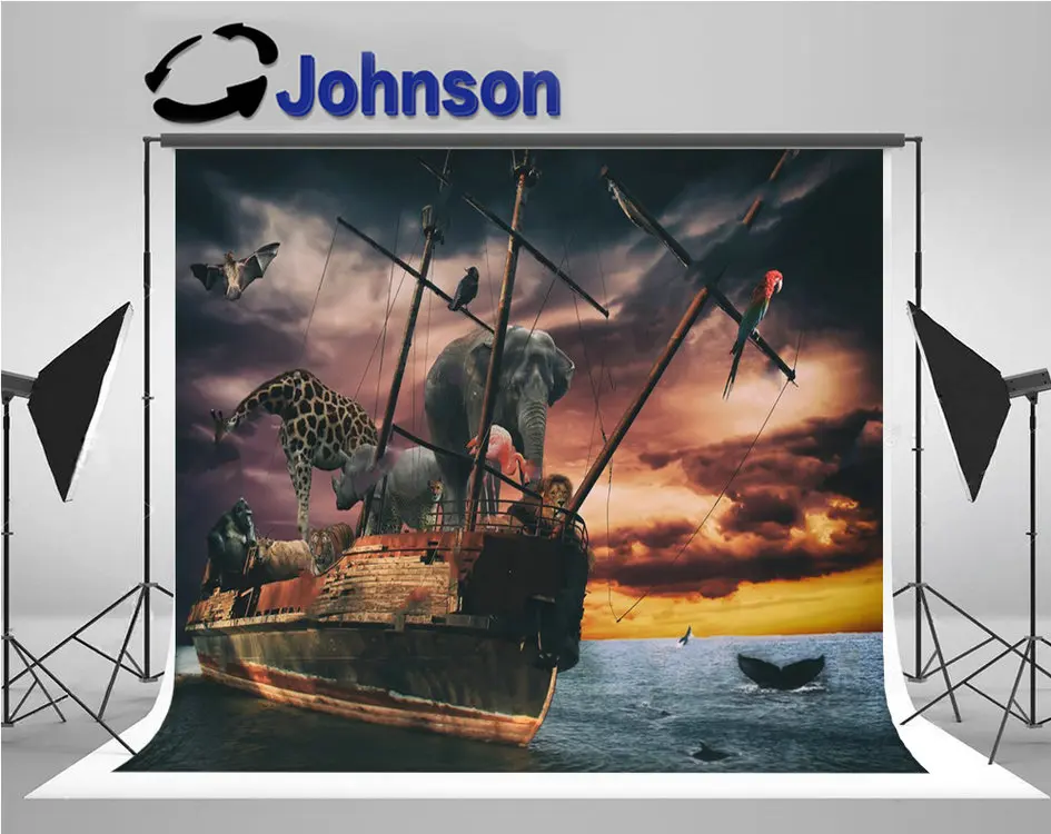 Noahs Ark Fantasy Animal Ship Old Wooden photo backdrop Computer print children kids background | Электроника