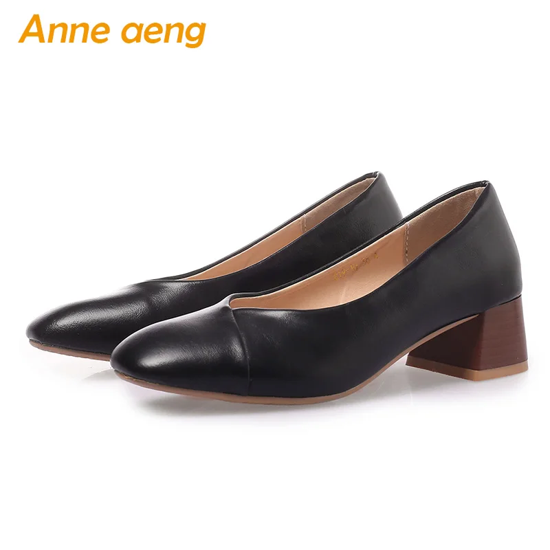 

2019 New Spring/Autumn Women Pumps Middle Square Heel Pointed Toe Shallow Sexy Ladies Women Shoes Black Pumps Big Size 33-46