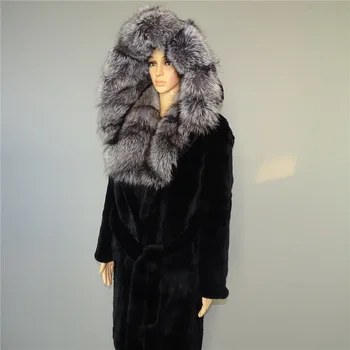 

real rex rabbit fur coat women big fox hat pocket 2019 new 100