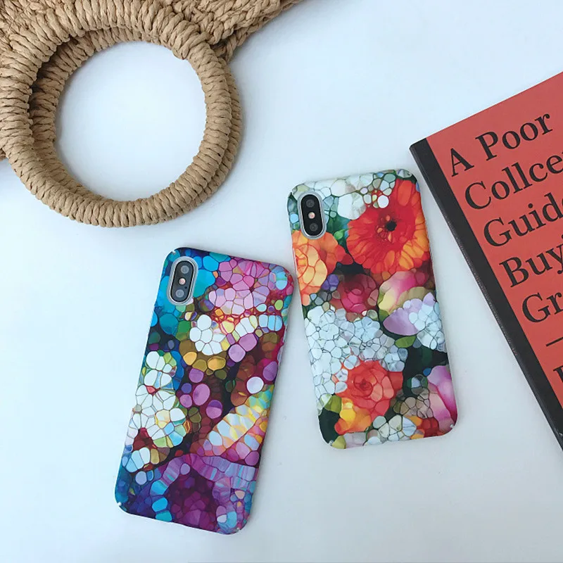 Japan Colorful Literary Retro Flower phone case for iphone X XS Max XR 6 6S plus 7 7plus 8 8plus matte hard cover Fundas Capa |