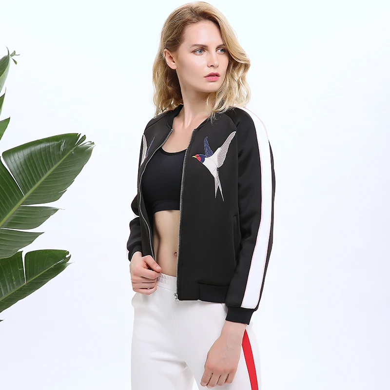Autumn Jacket Women Basic Bomber Baseball Bird Embroidery Fall Autumn Casual Women Jacket Coat Autumn Jacket Women Basic Bomber Baseball Bird Embroidery Fall Autumn Casual Women Jacket Coat