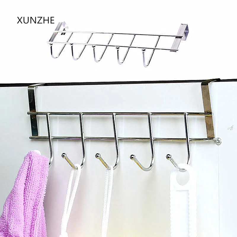 Nail-free stainless steel five-hook cabinet door back by hanger towel hooks over door hooks for clothes hangers 1Pcs storage hook,door hook