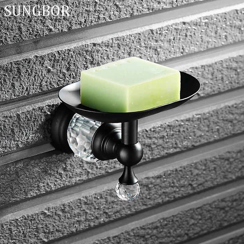 

Bathroom Black crystal soap basket shelf luxury Soap rack basket soap dish soap holder bathroom accessories with crystal SY-4903