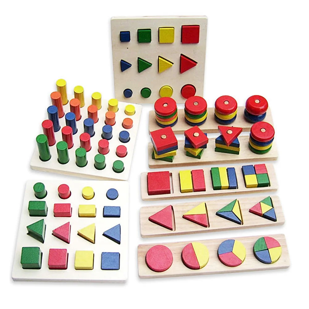 

8 Pcs Baby Wooden Educational Toys Geometry Shape Learning Teaching Sorter Stacking Combination Block Toy for 3-6 Years Old Kids