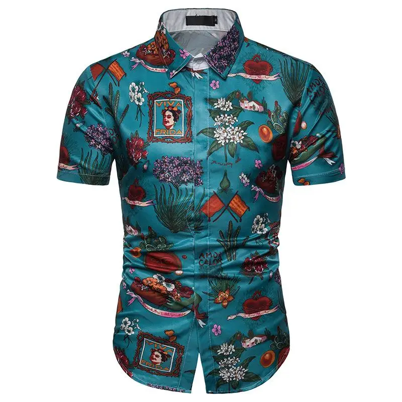 

Blouse Men New Social Shirt Men Retro 3D print Short Sleeve Slim Fit Fashion Hawaiian for Men's clothing