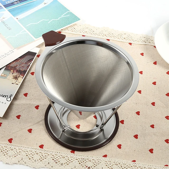 Cheap Silver Stainless Steel Pour Over Cone Dripper Reusable Coffee Filter Cup Stand 2 Layer