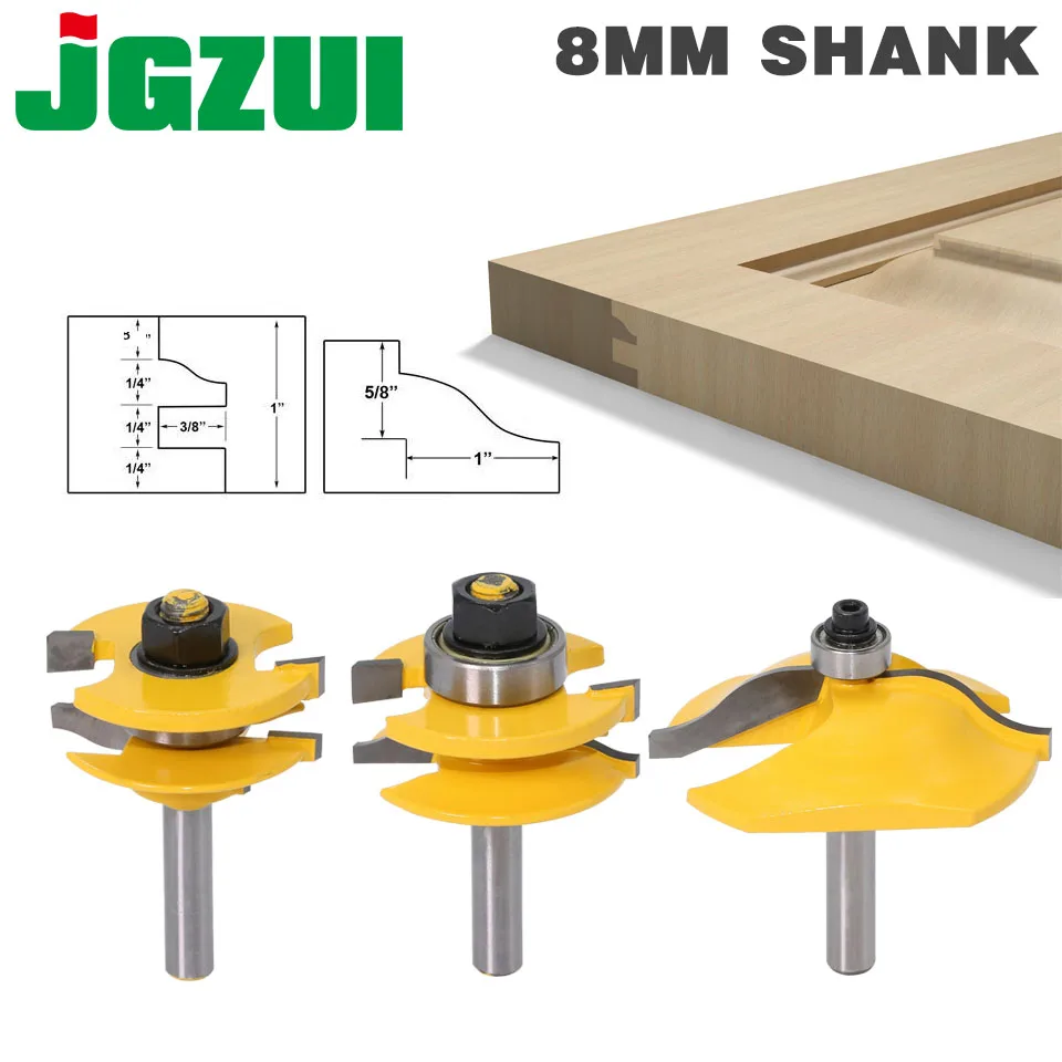 3PC 8mm Shank high quality Raised Panel Cabinet Door Router Bit Set - 3 Bit Ogee Woodworking cutter