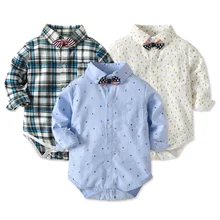Хлопковое боди для ребенка мальчика, клетчатая рубашка для младенцев, комбинезоны с длинным рукавом, весна-осень, комбинезоны для новорожденных, одежда для маленьких мальчиков, детская одежда