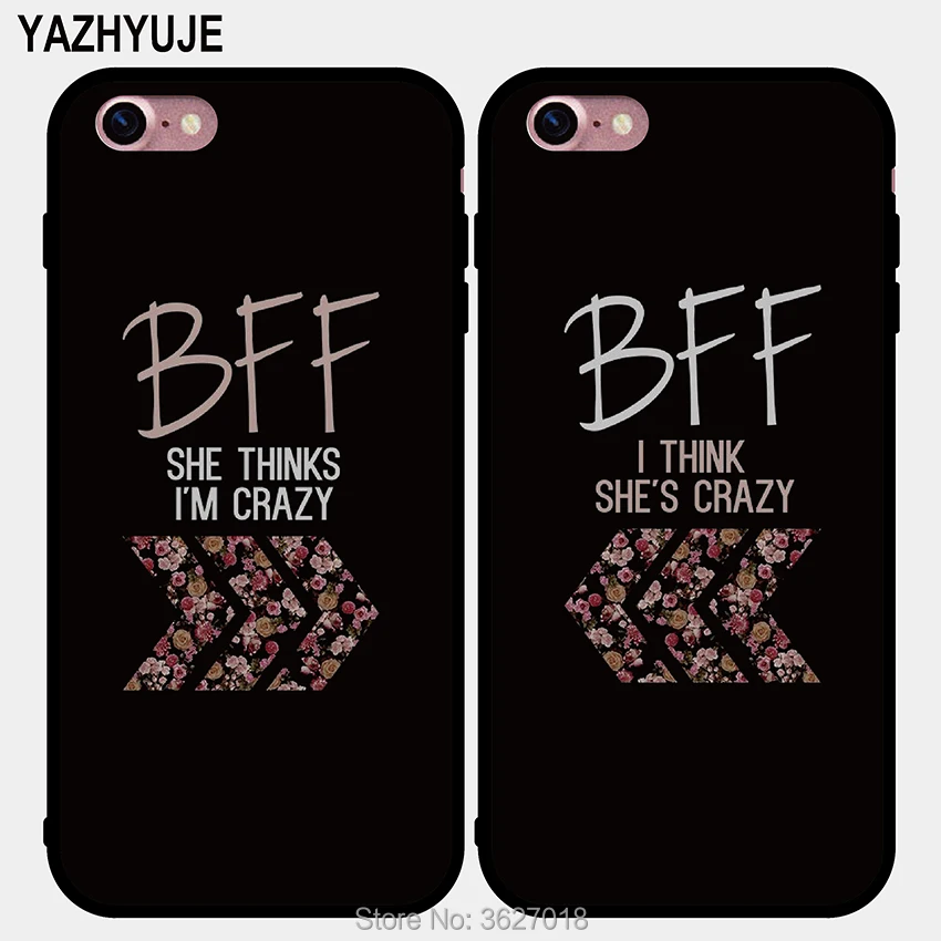 YAZHYUJE новый черный сот ТПУ пара BFF цветочный Crazy Best Friend телефон чехол для Iphone 7 8 6 6S