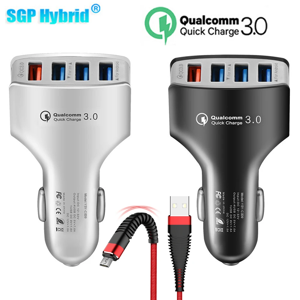 Powerful 4 USB Ports QC3.0 Car Charger Fast/Quick Charge 3.0 Smart Phone Car-Charger Adapter for iPhone Android Charge Adapter