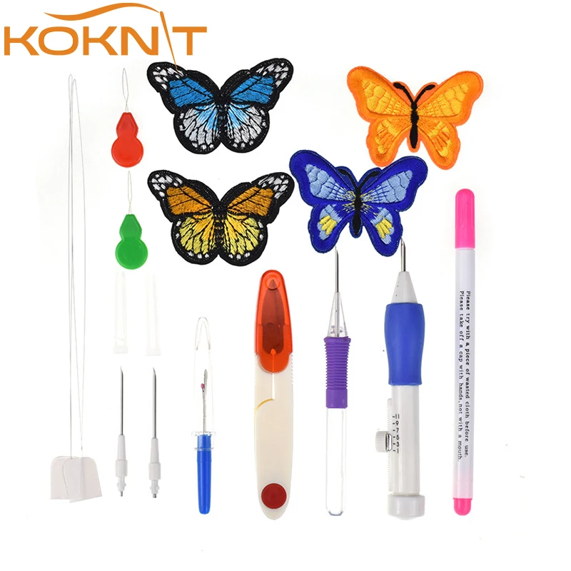 

Plastic Embroidery Stitching Punch Needle Pen Needle with Patterns Scissors Pen Set For Women Mom DIY Sewing Accessories AC153