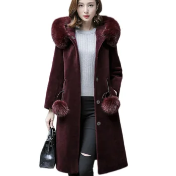 

Women Fur Coat Winter Top quality Fur coat Women winter clothes 100% lambs wool Loose Hooded Thick Keep warm Winter coat