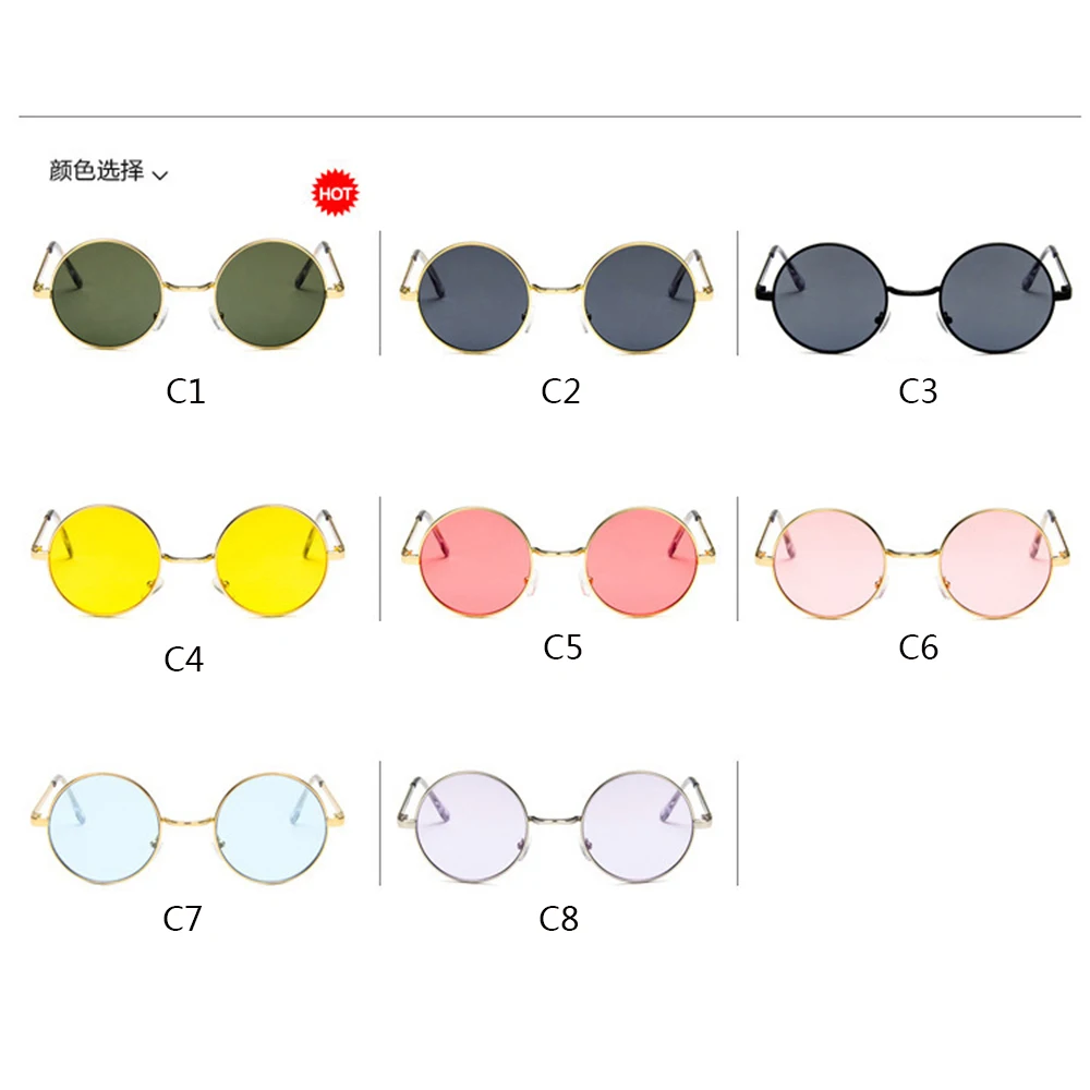 unisex round sunglasses women trendy brand yellow purple red blue pink gothic circle glasses vintage oculos de sol feminino