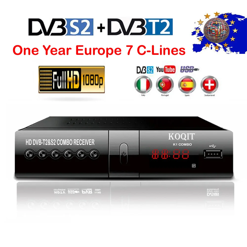 Koqit 1 год Испания cline DVB-S2 цифровой ТВ-приставка афера/Biss приемное устройство спутниковый приемник DVB-T2 ТВ-тюнер DVB T2 Finder Wifi Youtube