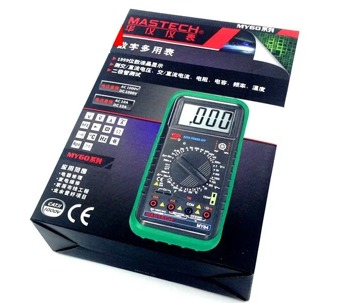 MASTECH MY62 цифровой мультиметр, тестовая емкость и температура, с самосбросом предохранителя, индикация низкого напряжения
