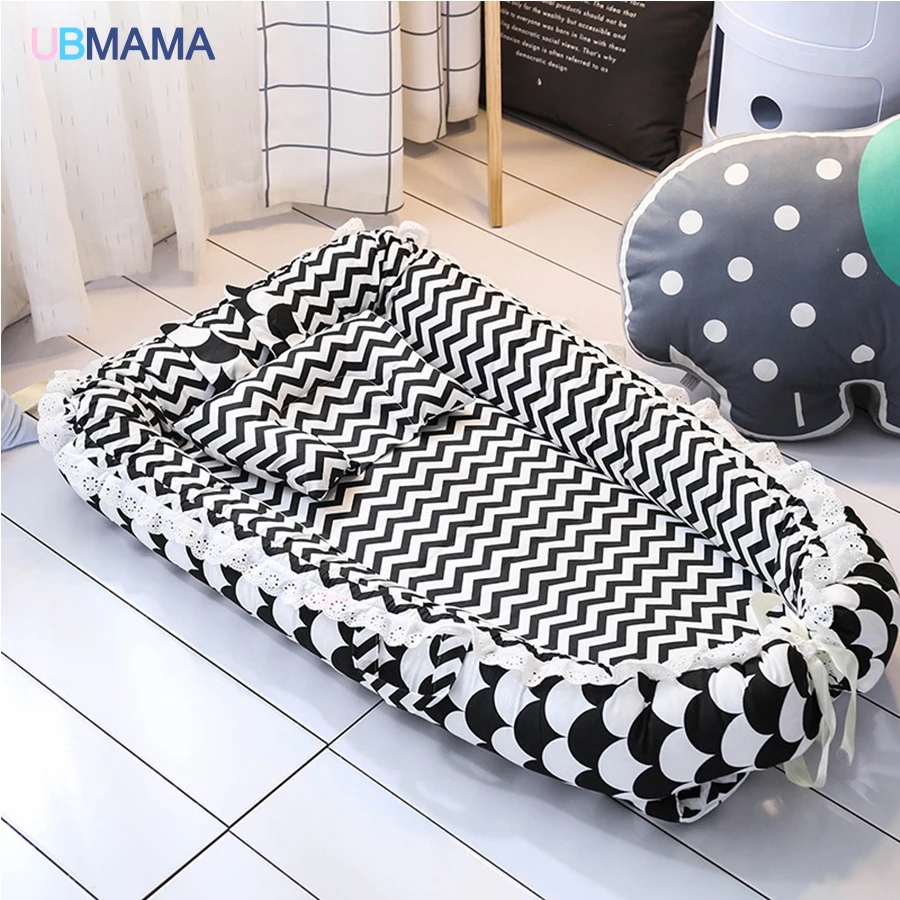Dorminhoco do Bebê Recém-nascidos de Algodão Rendas de Alta Viagem Simples Lindo Travesseiro Dobrável Portátil Stripde Qualidade Sólida Berço Cama Macia 17 Mamãe e Bebê