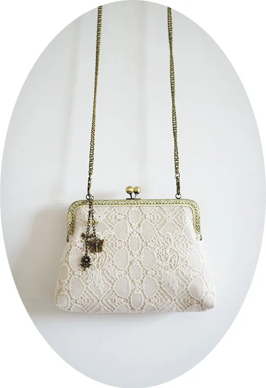 

Angelatracy 2019 New Arrival Handmade Vintage Lace Beige Hollow Out Flower Metal Shoulder Messenger Bag Crossbody Bag Flap