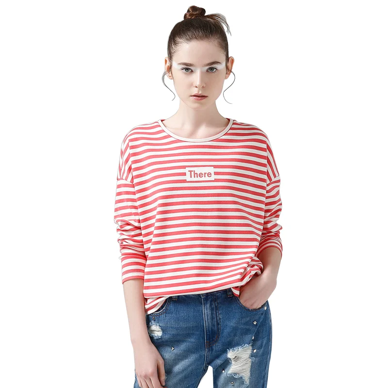 Günstige Toyouth Mode Brief Gedruckt Langarm T Shirt Frauen 2019 Herbst Tops Gestreiften Basis Tees Weibliche Casual Rundhals T Shirts