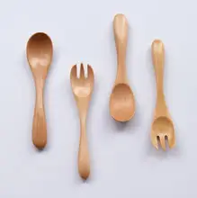 2 pcs/set children tableware dessert cake wood fork spoon salad fork Kitchen Home party supplies