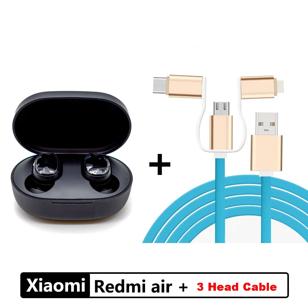 Xiaomi Redmi Airdots TWS Bluetooth 5,0 наушники стерео беспроводные активные шумоподавления с микрофоном свободные Наушники управление AI - Цвет: air with 3head cable