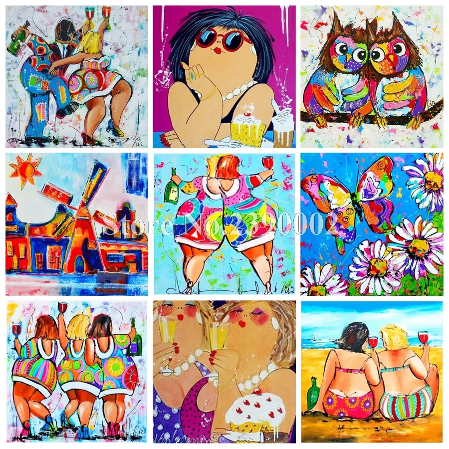 

3D DIY Full Drill Diamond Painting Colorful Fat Woman Bath Cross Stitch Rhinestone Embroidery Mosaic Decorative Christmas Gift