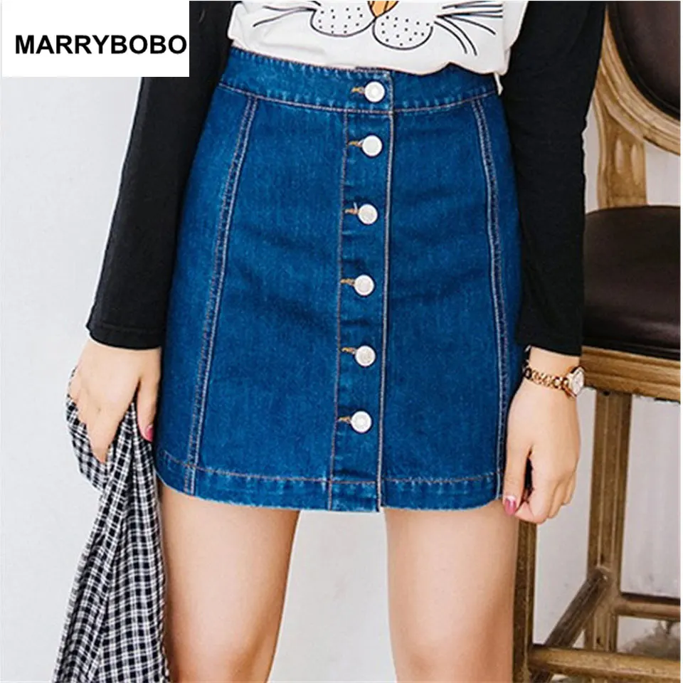 

Summer Women 2018 Denim Pencil Jeans Skirt High Waist Sexy A-line Skirts Casual Front Button Package Korean Style Ladies Skirts