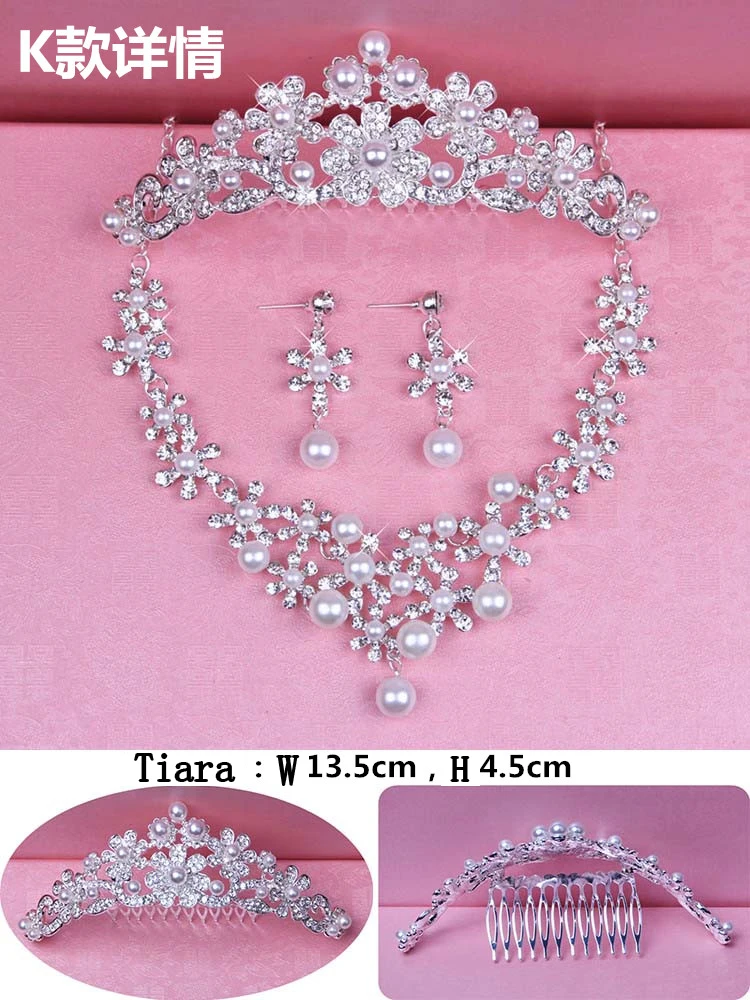  Bead Glamorous Multi Rhinestones Inserted Wedding Necklace, Tiara Headband and Earrings Jewelry Set Size (7)
