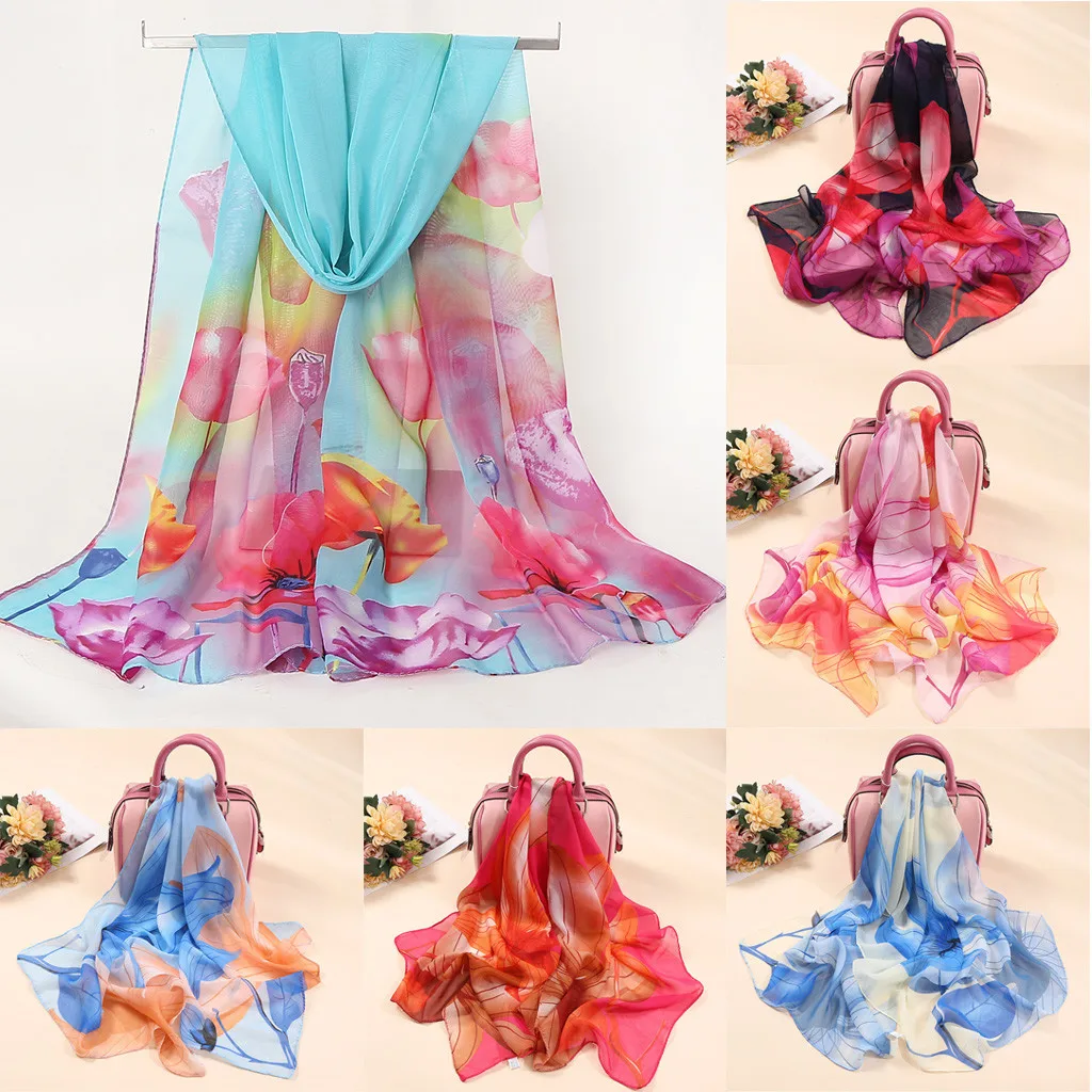 Шарф женский 2019 Модный цветочный Печатный многоцветный лоскутный шарф женский Мягкий удлиненная шелковая шаль шарф Foulard Femme