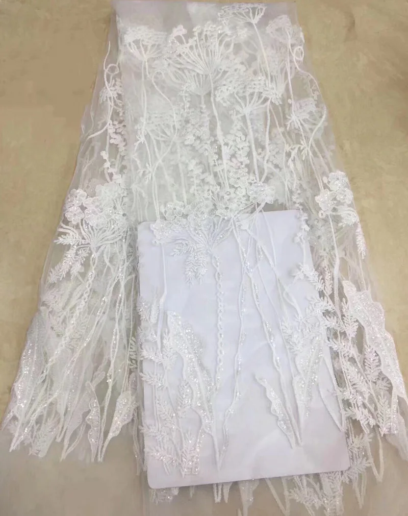 

(5yards/pc) white color French net lace fabric with sequins beautiful African party lace fabric with embroidery FZZ122