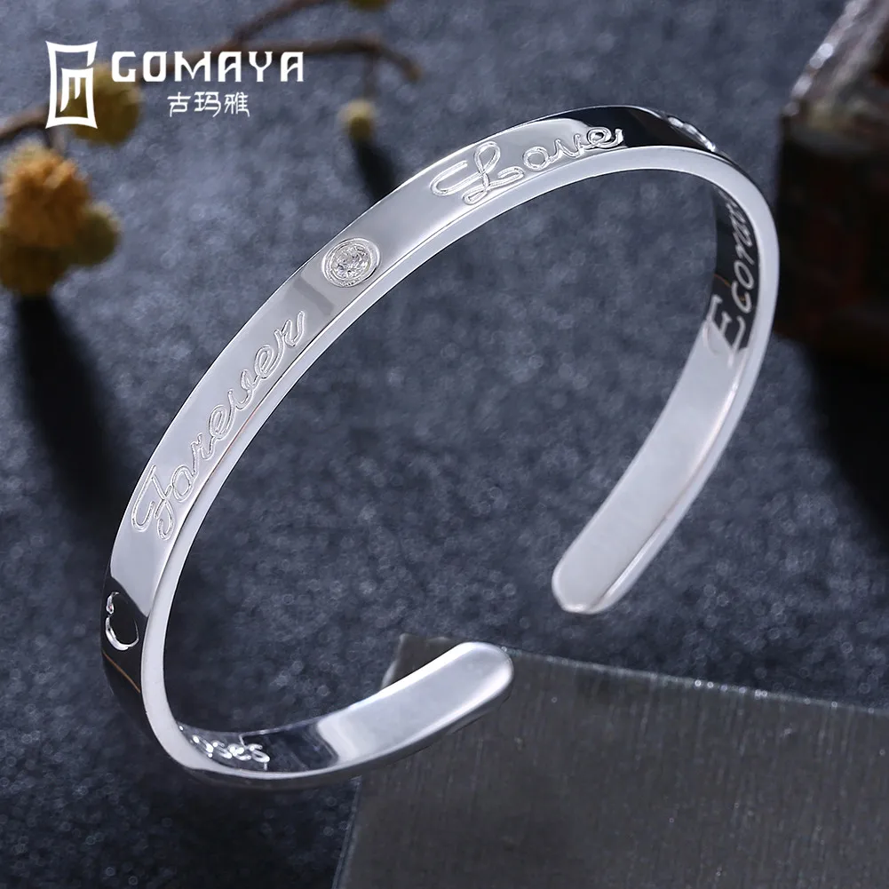 

GOMAYA Authentic 999 Sterling Silver Bangles for Women Fine Jewelry Gift 2018 New Cuff Bracelets Antique