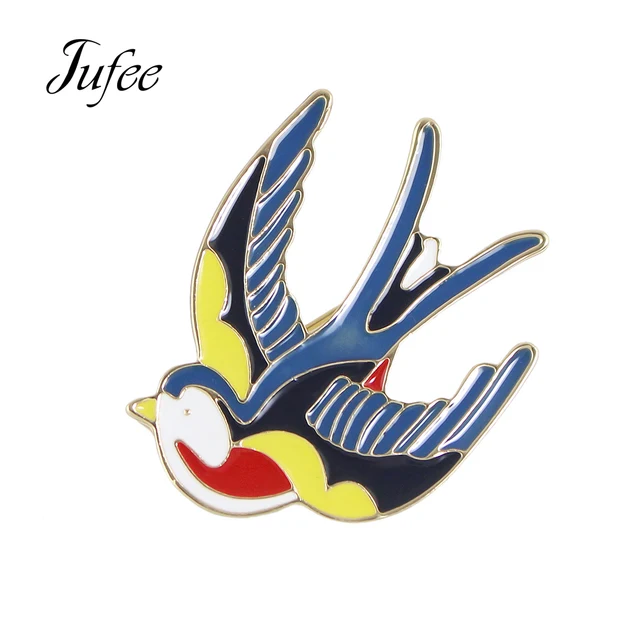 215 Jufee Mignon Belle Style Bijoux Or Couleur Avec Blu Rouge Jaune Blanc Noir émail Oiseau Forme Broche Pour Les Femmes Accessoires Dans Broches