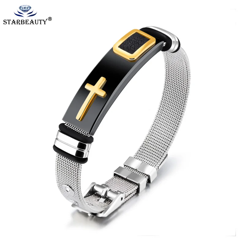 

Top Stainless Steel Bracelet 21Cm Gold Color Cross Chain Bracelets for Men Women Bangle Jewelry Factory Offer