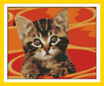 

Little cat in pot Animal cotton cross stitch kits 14ct white 11ct printed embroidery DIY handmade needle work wall home decor