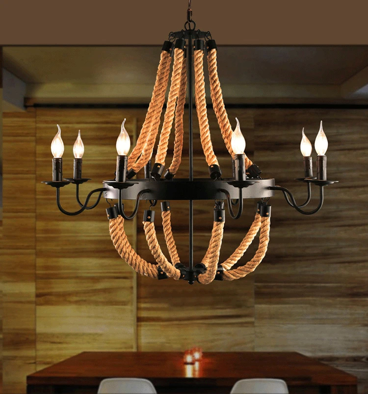 

LED rope hanging lights Retro chandelier restaurant suspended lamp living room lighting fixtures Cafe deco suspension luminaires
